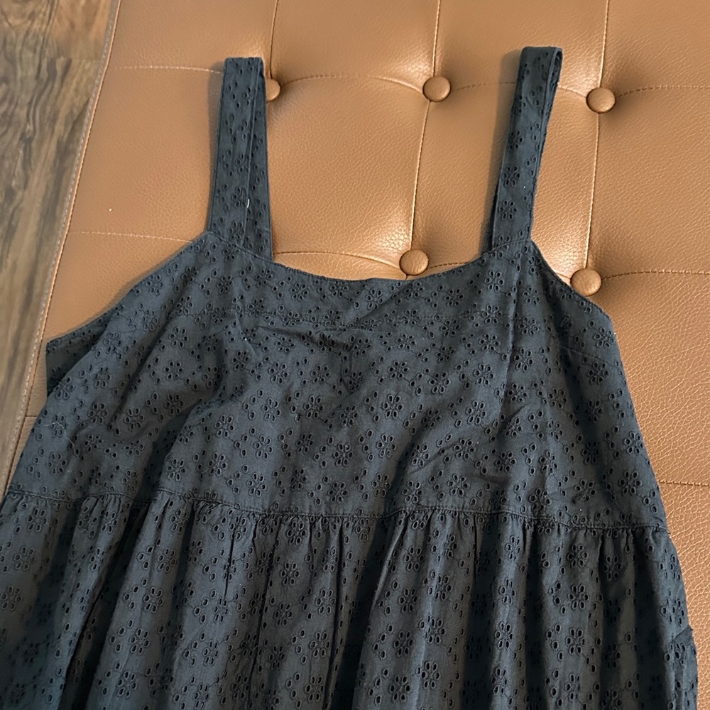 Women’s Black Eyelet Long Sleeve Dress - Sleeveless Tiered Maxi - Picture 2 of 11